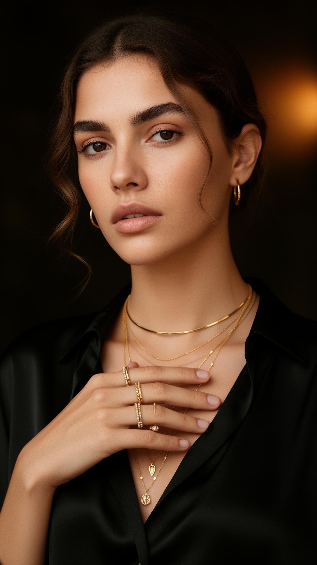 Modelo elegante usando semijoias EUBELLA